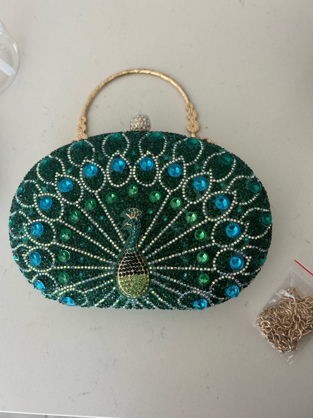 Emerald Peacock Jeweled Evening Clutch - Designer Style
